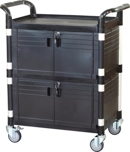 Lockable Cabinet Utility Service carts with 2 lockable doors - JaboeEuip 3 tiers Shelving Office Rolling Utility cart Service cart Rolling cart