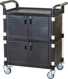 Lockable Cabinet Utility Service carts with 2 lockable doors - JaboeEuip 3 tiers Shelving Office Rolling Utility cart Service cart Rolling cart