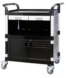 3 Shelf Utility Cart Medical Cart with lockable door drawers, 606 lbs - JaboeEuip 3 tiers Shelving Office Rolling Utility cart Service cart Rolling cart
