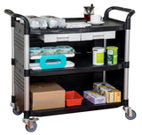 JBL-3KC3, LARGEST 3 Shelf Hospital cart with cabinet & drawers, Black - JaboeEuip 3 tiers Shelving Office Rolling Utility cart Service cart Rolling cart