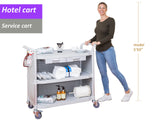 JBLG-3KC3, LARGEST 3 Shelf Hospital cart with cabinet & drawers, Off-white - JaboeEuip 3 tiers Shelving Office Rolling Utility cart Service cart Rolling cart