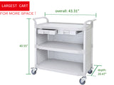 JBLG-3KC3, LARGEST 3 Shelf Hospital cart with cabinet & drawers, Off-white - JaboeEuip 3 tiers Shelving Office Rolling Utility cart Service cart Rolling cart